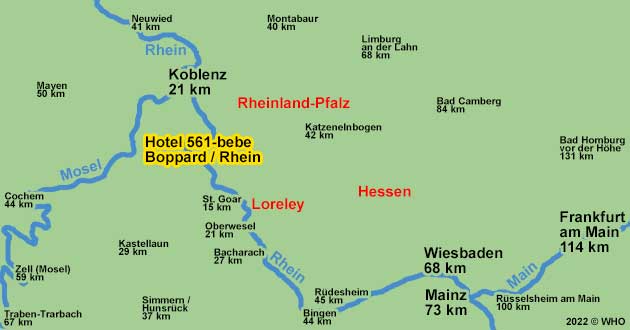 Urlaub in Boppard am Rhein, Kurzreise im Rheintal, inmitten vom UNESCO-Weltkulturerbe Mittelrhein