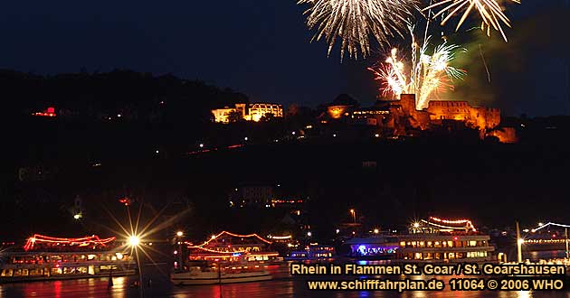 Rhein in Flammen bei St. Goar und St. Goarshausen an der Loreley Schifffahrplan September 2023 2024