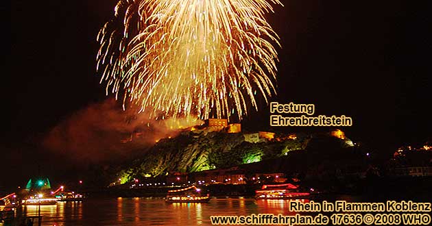 Rhein in Flammen bei Koblenz Schifffahrplan Schiffskarten August 2025 2026